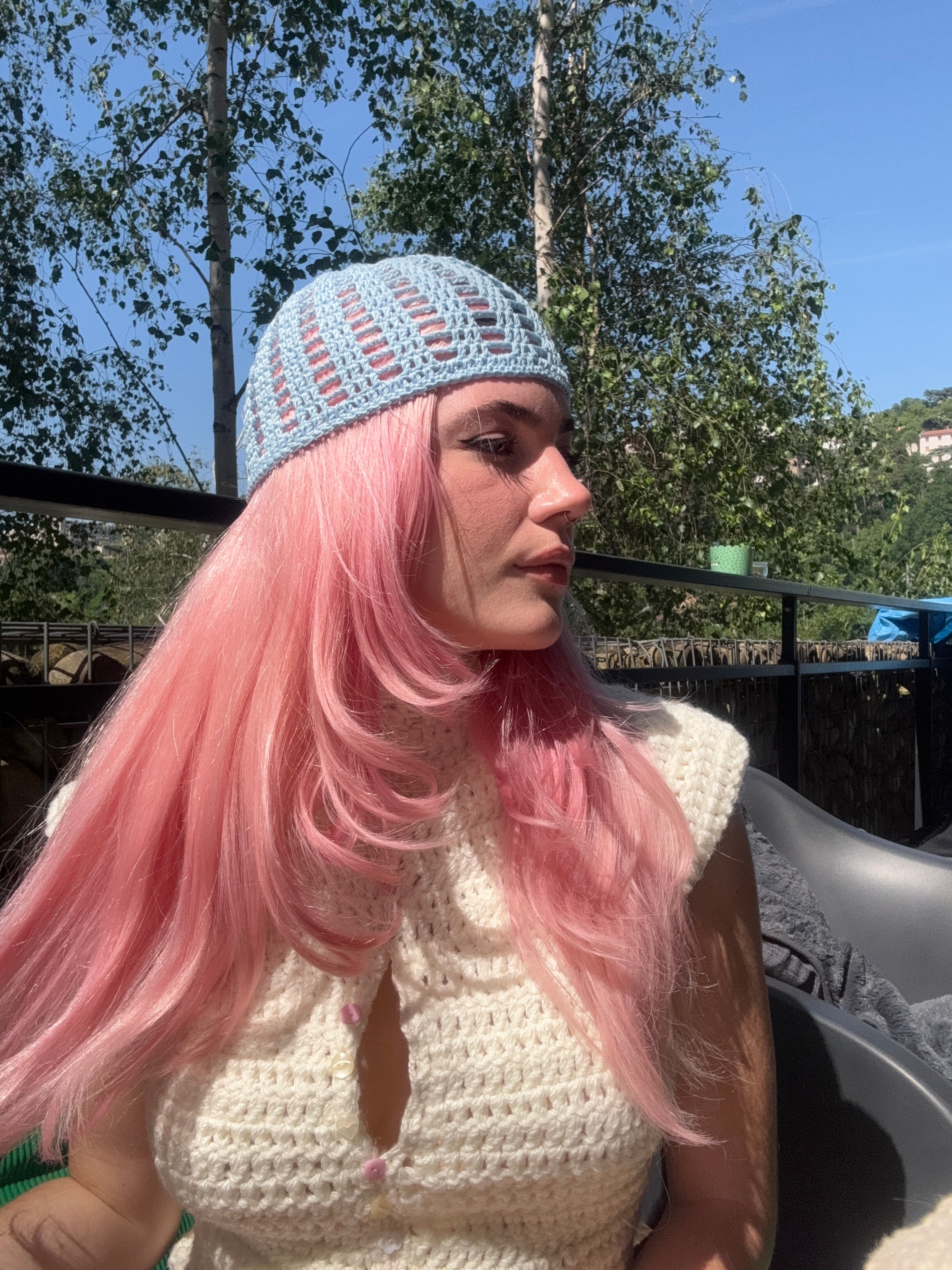 summer filet beanie - baby blue
