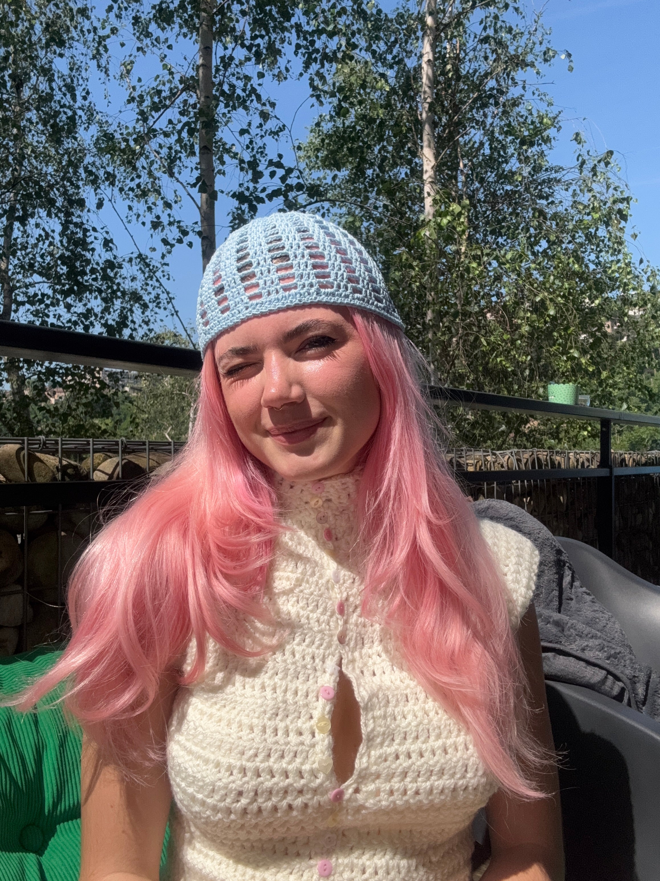 summer filet beanie - baby blue