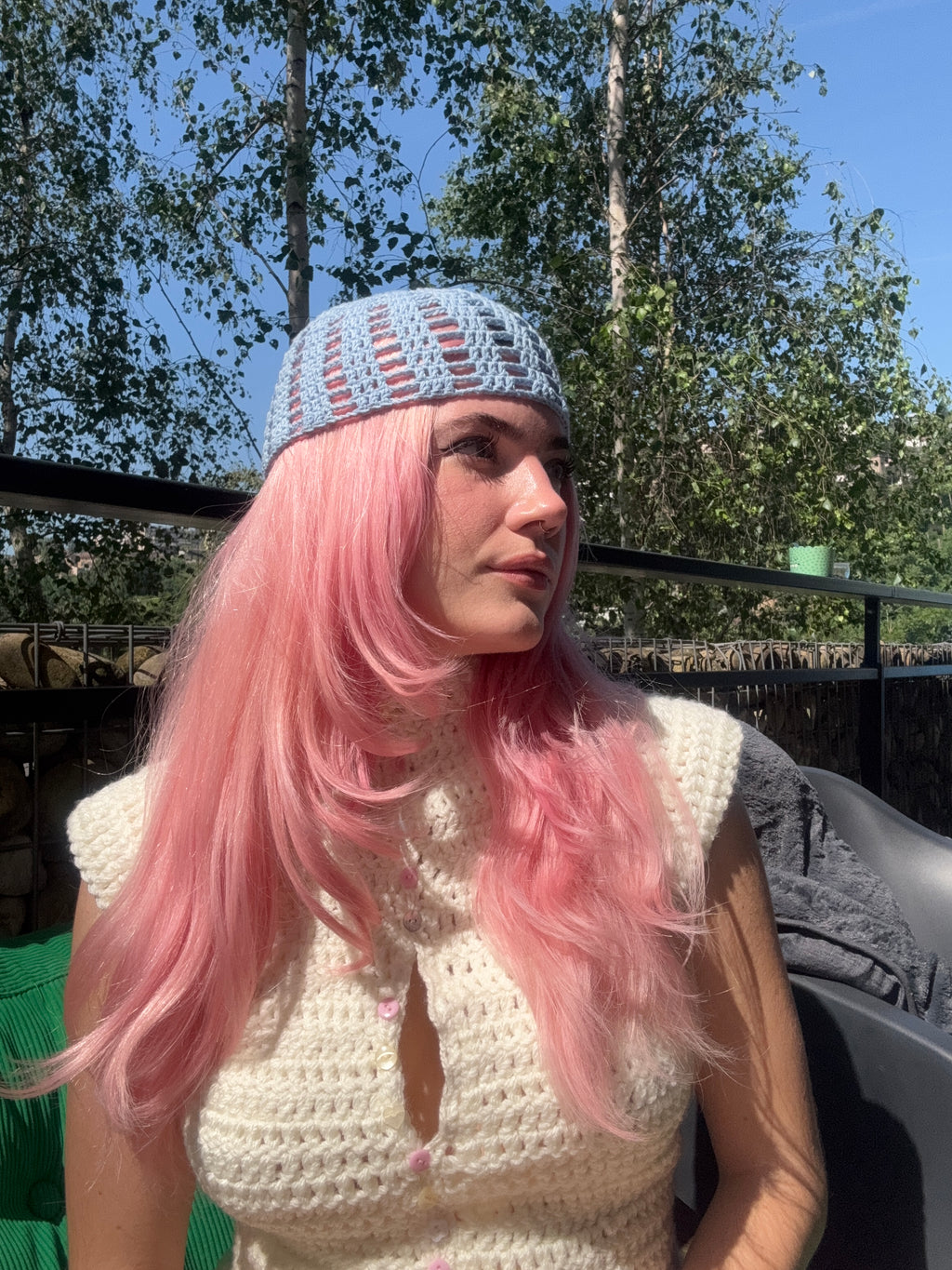 summer filet beanie - baby blue + short version