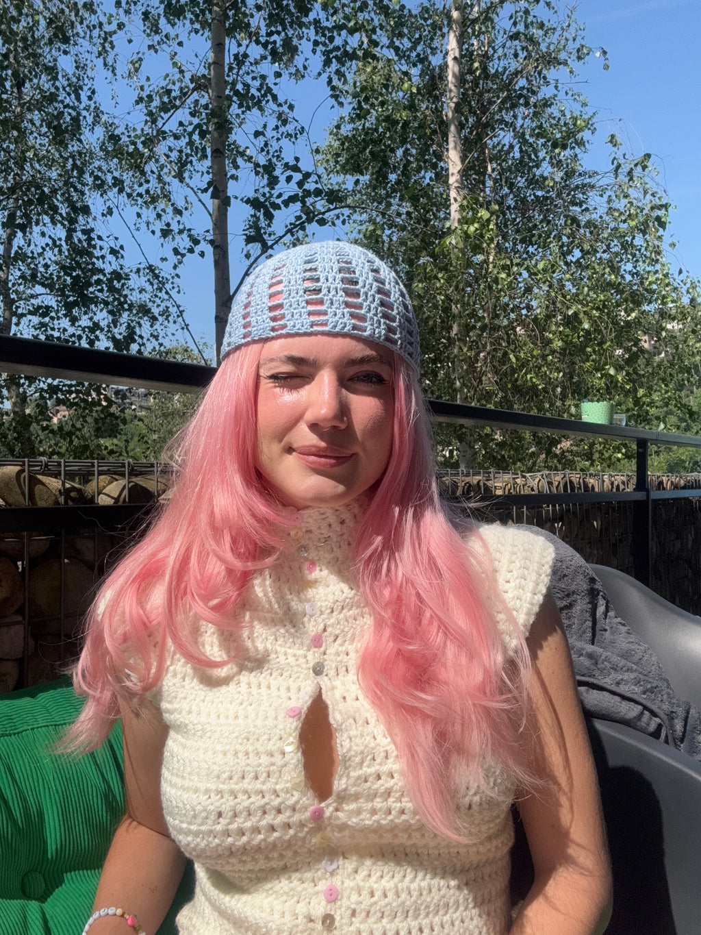summer filet beanie - baby blue + short version