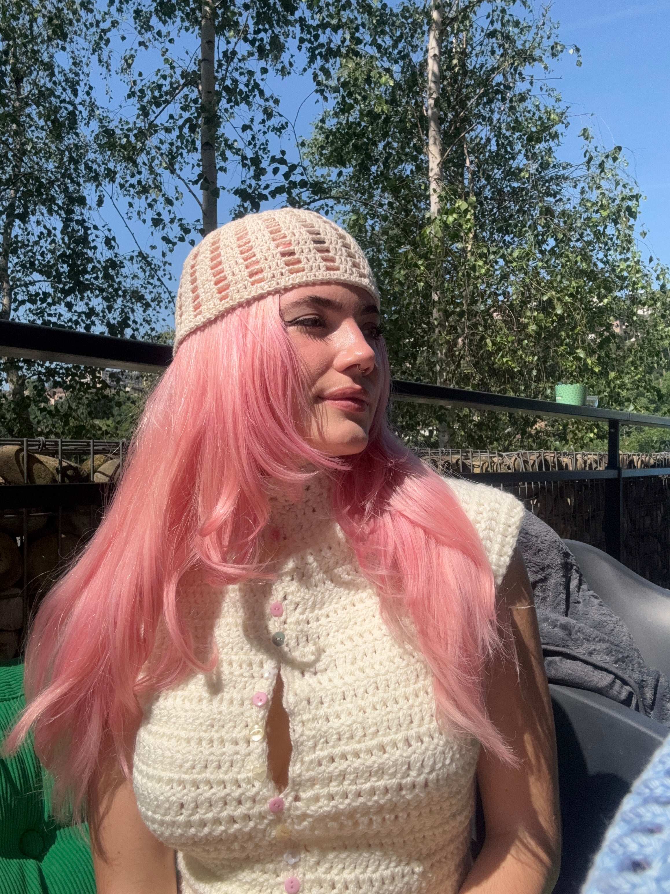 summer filet beanie - cream & gold