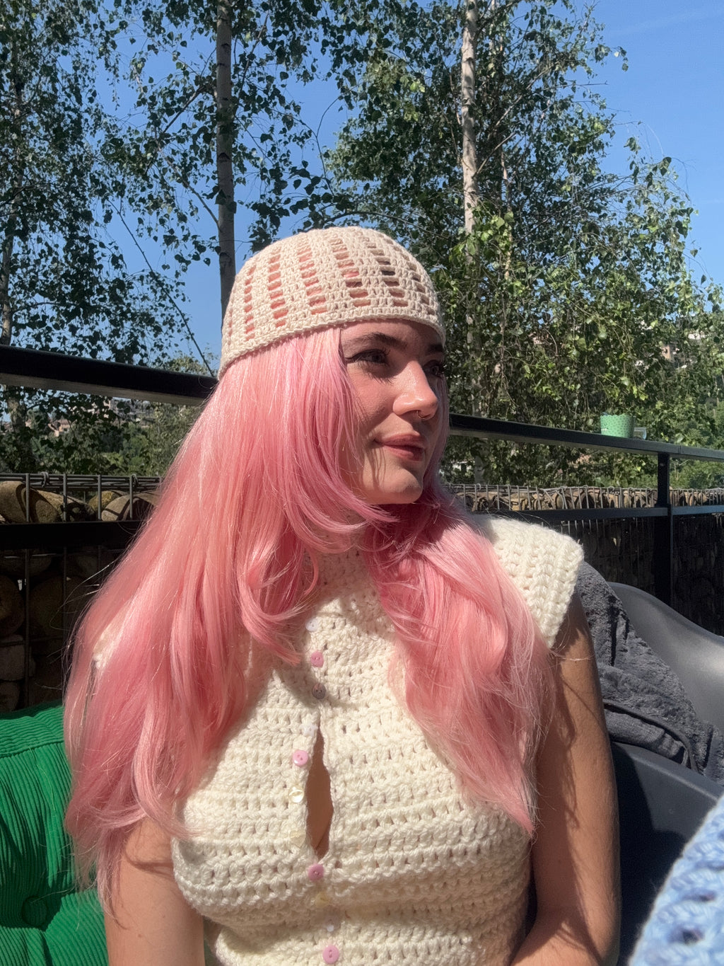summer filet beanie - cream & gold