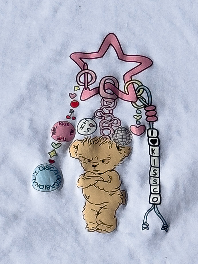 T-shirt Keychain Harry Styles- Kiss All The Time. Disco, Occasionally  vue arrière, crop top sérigraphié main à Lyon, Pink...